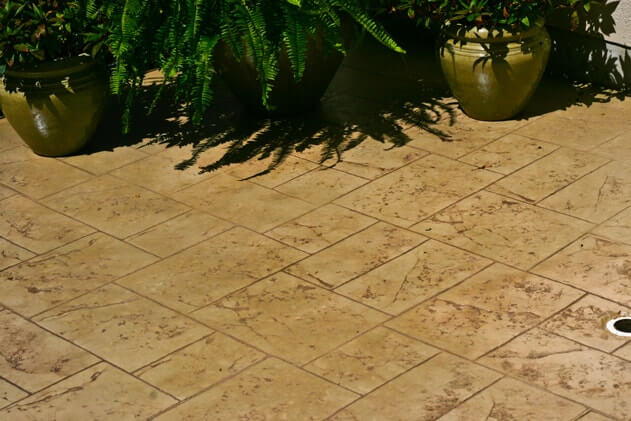 tan stamped concrete patio