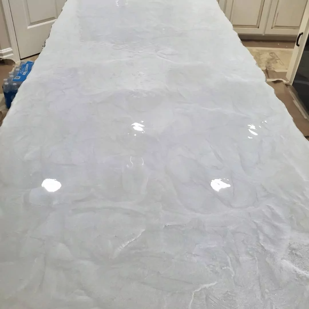 white metallic epoxy kitchen countertops