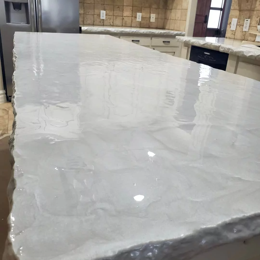 white metallic epoxy kitchen countertops